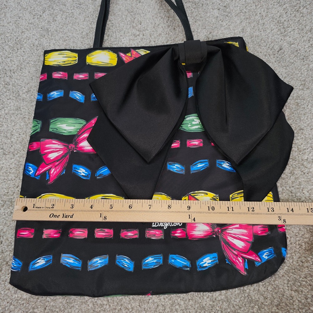Brighton Take A Beau Black Bow Tote Bag Colorful Bow Ribbon Pattern Women's - Picture 4 of 6